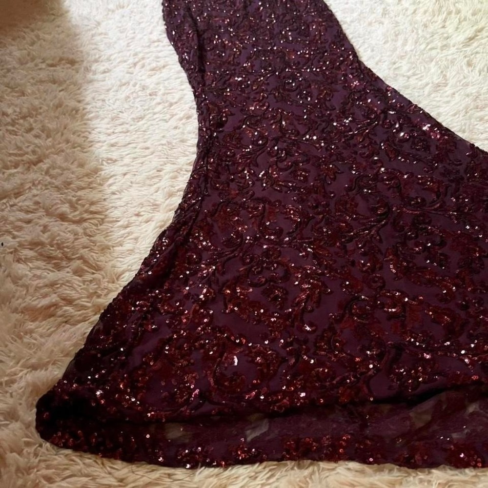 Dark Mermaid Sequin Mesh Floral Dark Academia Backless Lace up Dress Women's M - Picture 4 of 8